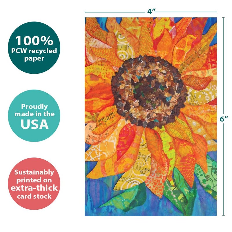 Tree-Free Greetings Vibrant Sunflower All Occasion Cards - 12 Recycled 4x6 Notecards & White Envelopes, Thick Cardstock, Sustainably Made in USA - Colorful Floral Collage - Image 4